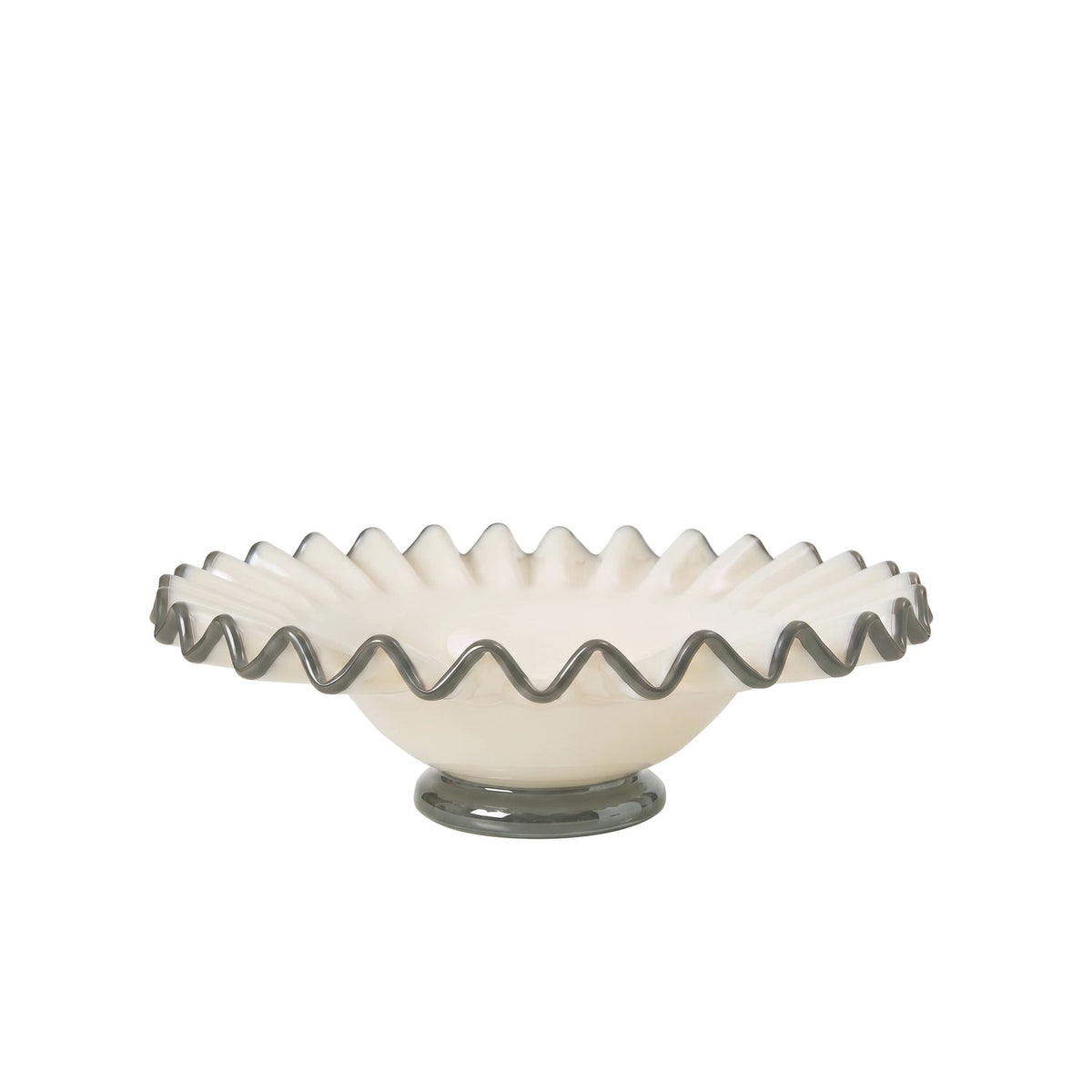 Amalfi Sigrid Frill Dish Footed Medium Cream & Green - hand-blown glass footed dish