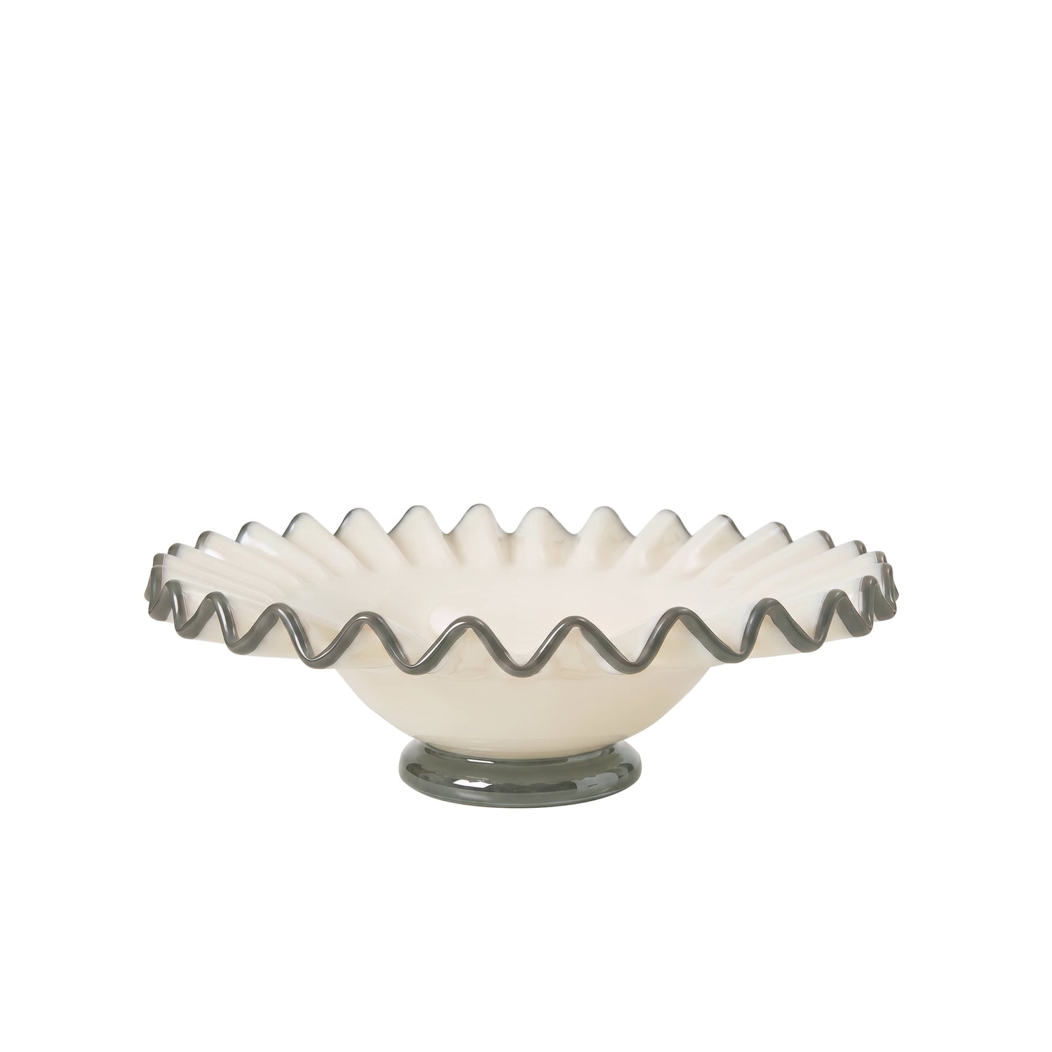 Amalfi Sigrid Frill Dish Footed Medium Cream & Green - hand-blown glass footed dish