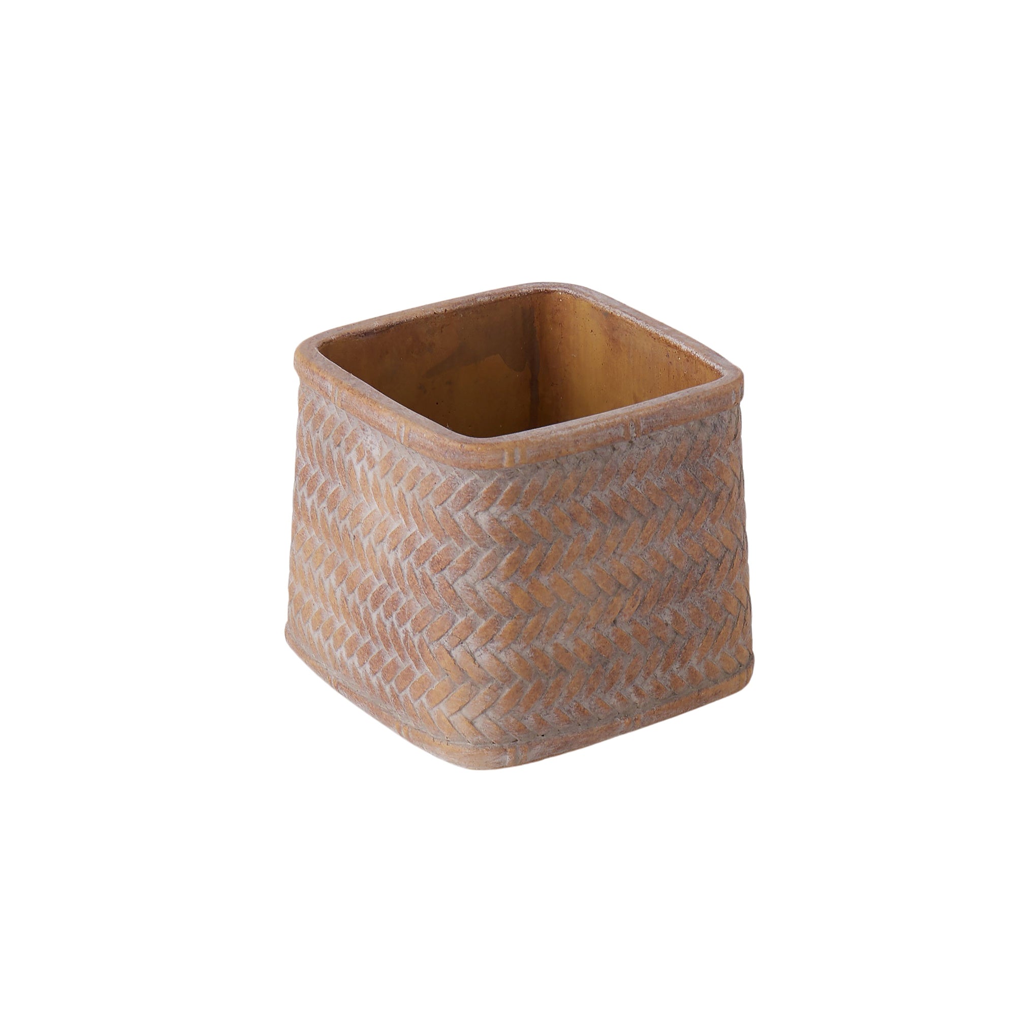 Cement Weave Square Vessel – Brown/Grey