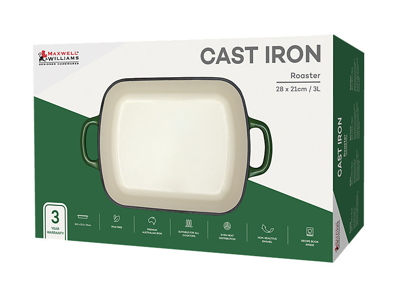 Maxwell & Williams Cast Iron Roaster English Racing Green 28x21cm 3L - gift boxed packaging