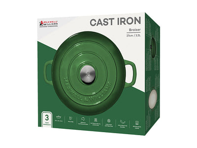 Maxwell & Williams Cast Iron Braiser 27cm English Racing Green - gift boxed packaging