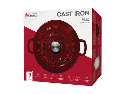 Maxwell & Williams Cast Iron Braiser Merlot 27cm 3.3L - gift box packaging