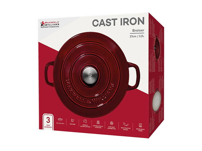 Maxwell & Williams Cast Iron Braiser Merlot 27cm 3.3L - gift box packaging