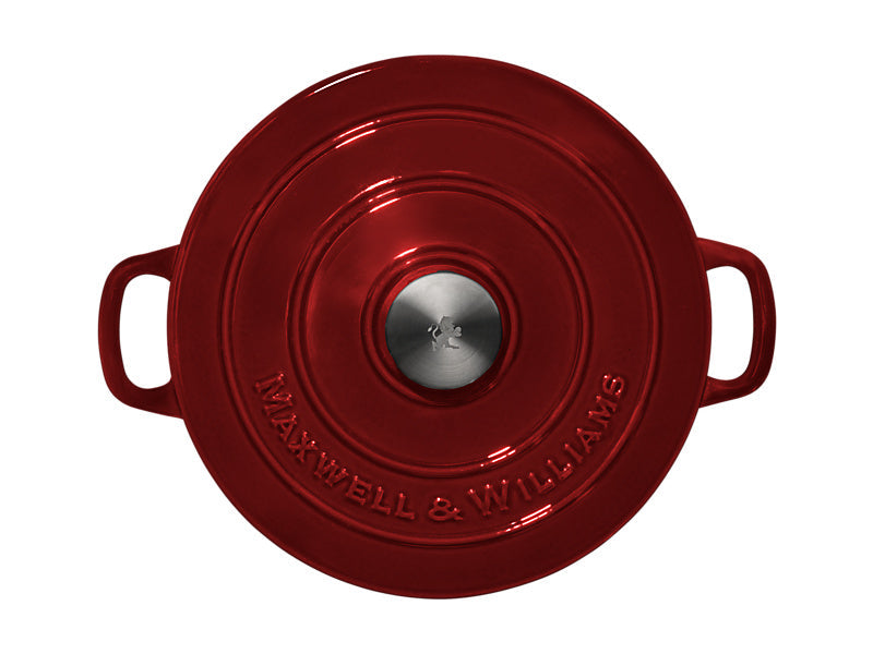 Maxwell & Williams Cast Iron Round Casserole Merlot 26cm 4L - tight fitting lid detail