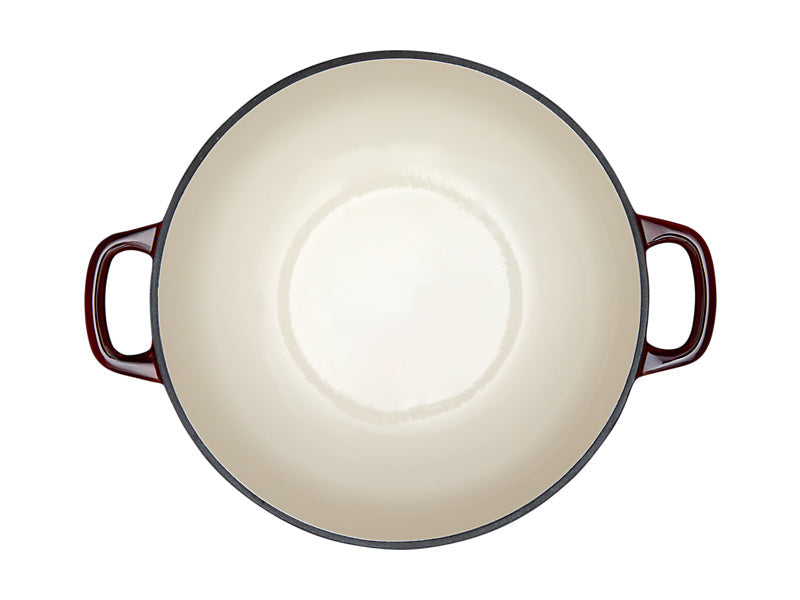 Maxwell & Williams Cast Iron Round Casserole Merlot 26cm 4L - overhead view