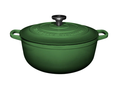 Maxwell & Williams Cast Iron Round Casserole English Racing Green 28cm 6.2L - enamelled cookware