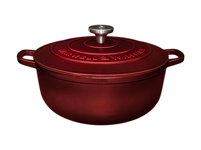 Maxwell & Williams Cast Iron Round Casserole Merlot 28cm 6.2L - stovetop to oven cookware