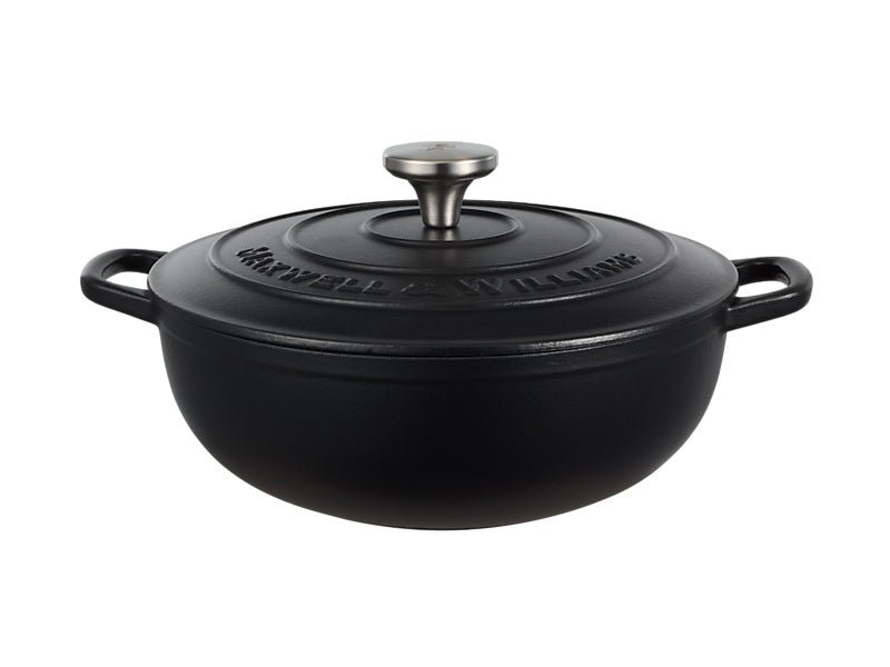 Maxwell & Williams Cast Iron Round Casserole 26cm Black - cast iron casserole dutch oven