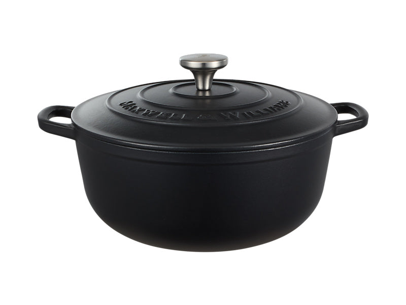 Maxwell & Williams Cast Iron Round Casserole 28cm Black - cast iron casserole dutch oven