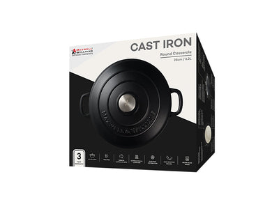 Maxwell & Williams Cast Iron Round Casserole 28cm Black - gift box packaging