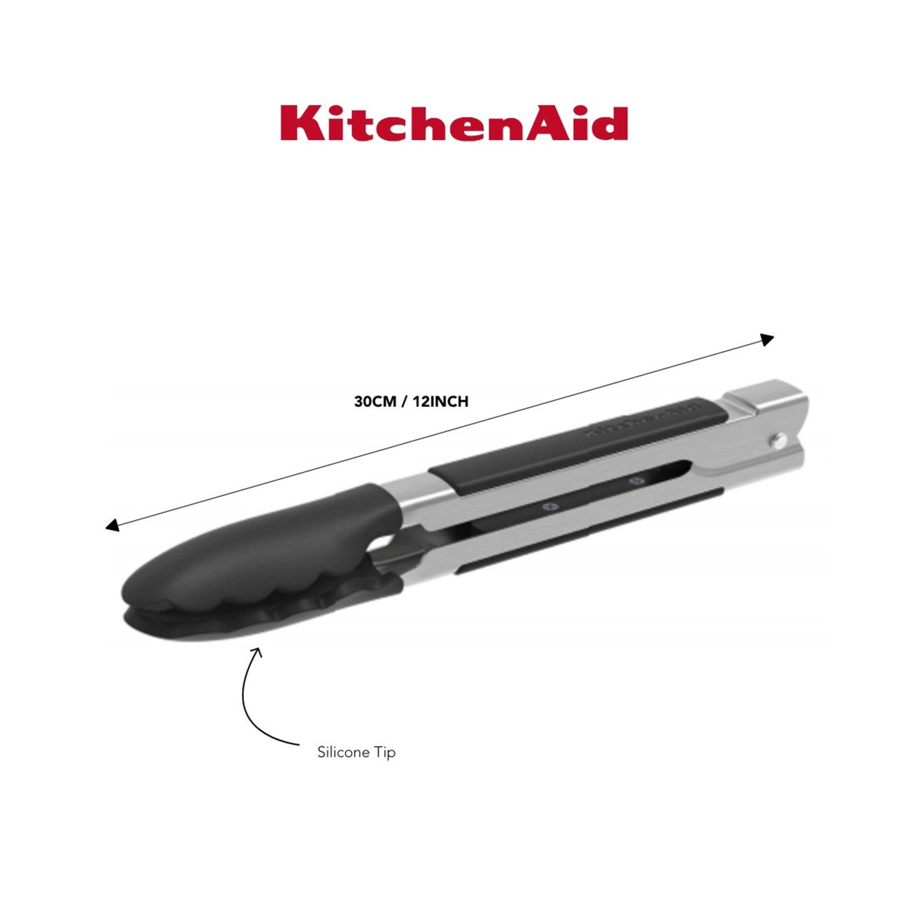 KitchenAid Silicone Tip Side Locking Tongs 30cm - full length view