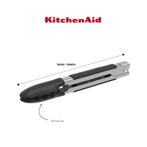 KitchenAid Silicone Tip Side Locking Tongs 30cm - full length view