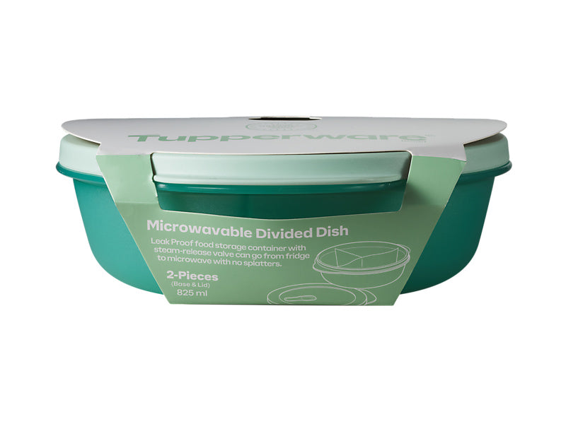 Tupperware Microwave Divided Dish 825ml Green - vented meal prep (view 3)