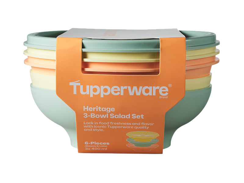 Tupperware Heritage Salad Bowl Set 3pc 400ml – Sealed Bowls