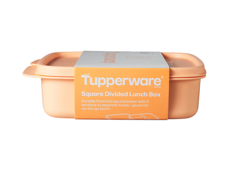 Tupperware Square Lunch Box 550ml Orange - divided snack container (view 4)