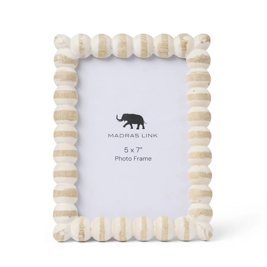 SKU 25S189 Bobbin whitewash photo frame 5×7″ whitewash carved wood