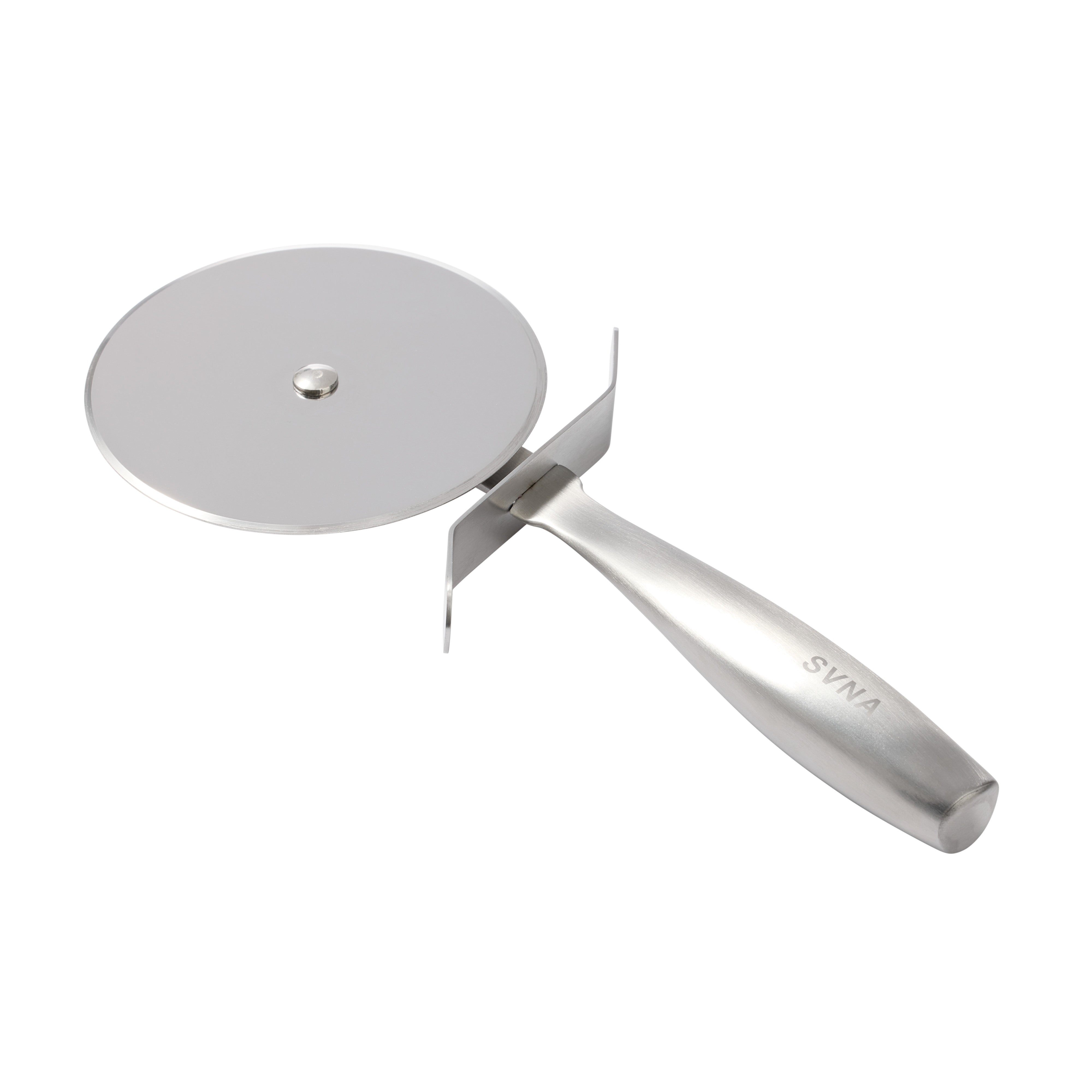 SVNA Premium Stainless Steel Pizza Wheel - satin steel wheel with thumb guard for slicing pizza