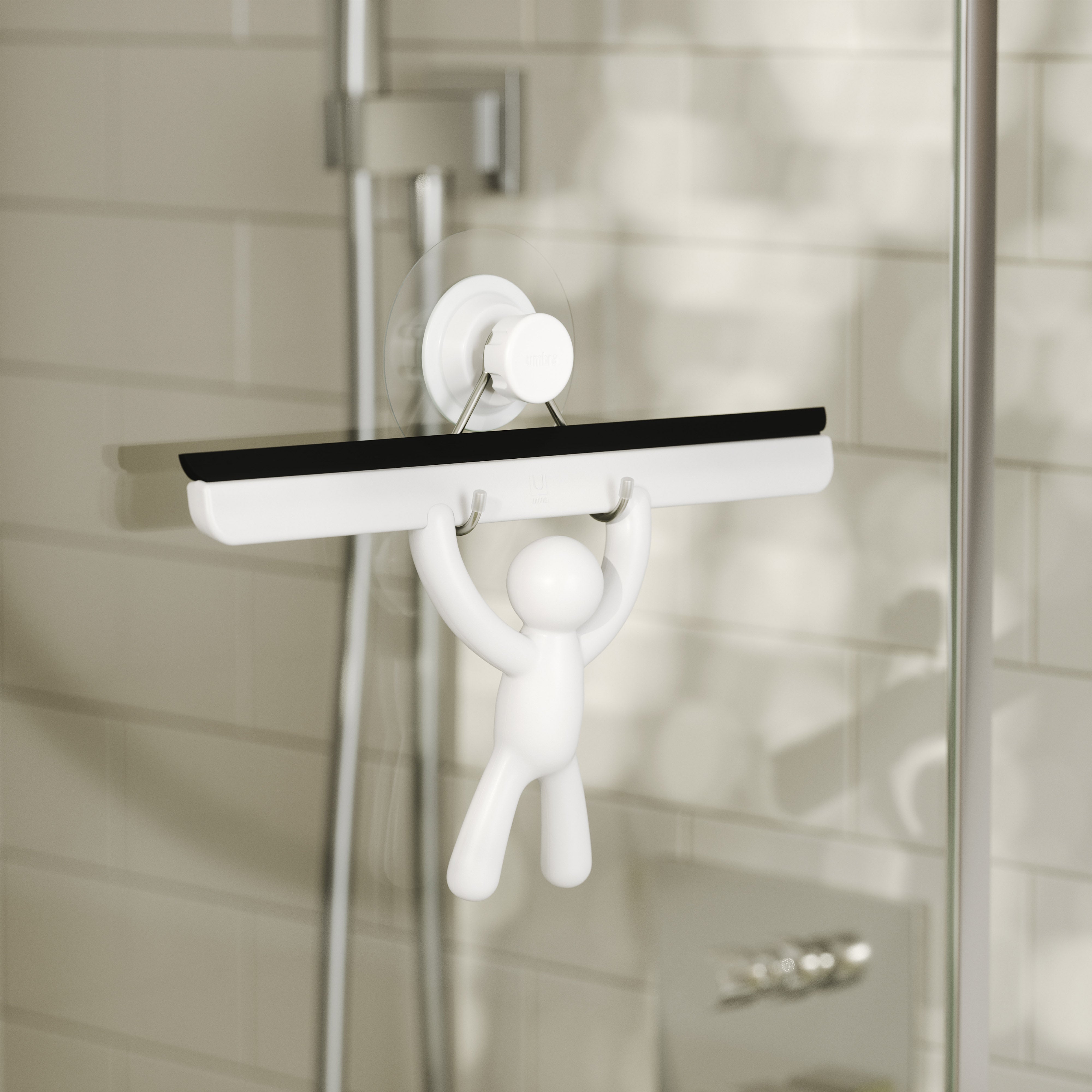 Umbra Buddy Adhesive Squeegee White - mounted on shower glass