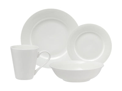 White Basics Cosmopolitan Rim Dinner Set 16 piece - full place setting