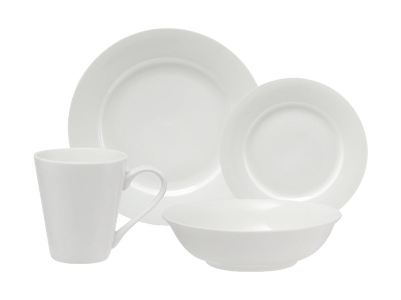 White Basics Cosmopolitan Rim Dinner Set 16 piece - full place setting