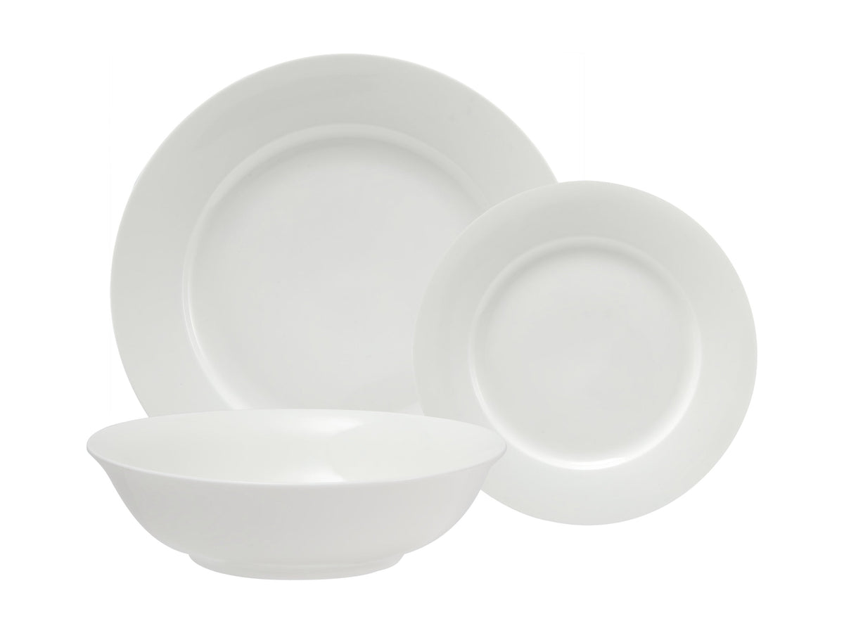 White Basics European Rim Dinner Set 18 Piece - Maxwell & Williams, full place setting
