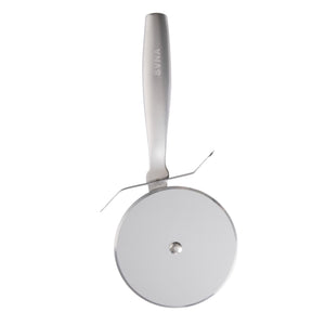 SVNA Premium Stainless Steel Pizza Wheel - satin steel wheel with thumb guard for slicing pizza