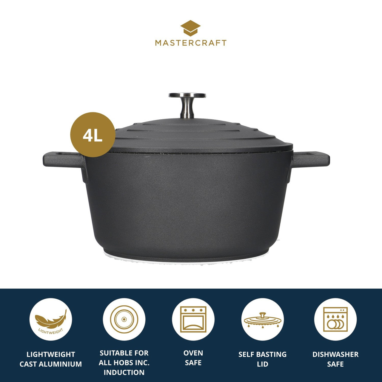 Mastercraft Cast Aluminium Casserole Dish 24cm Black - view 5