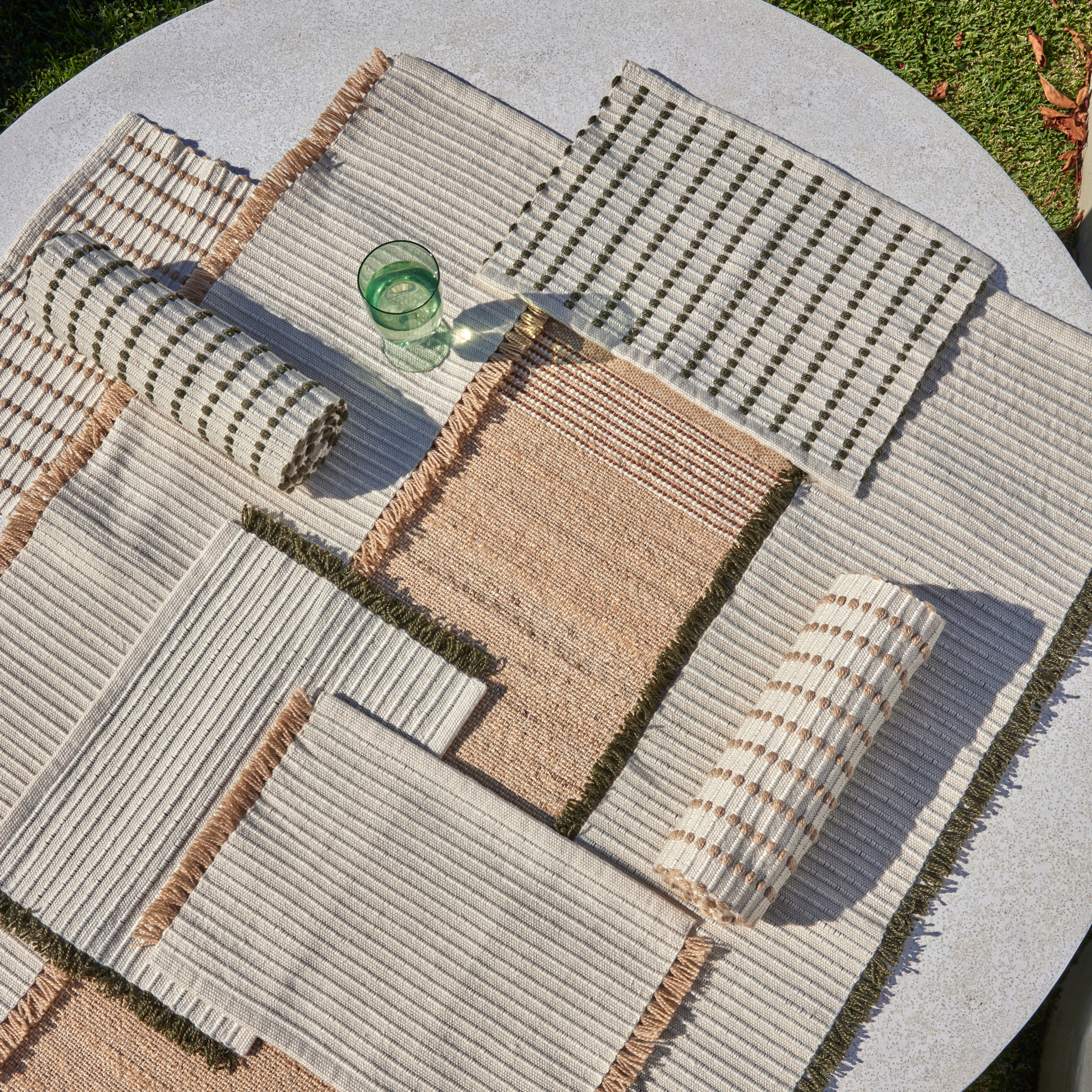Amalfi Isla Fringe Table Runner Green - table linen