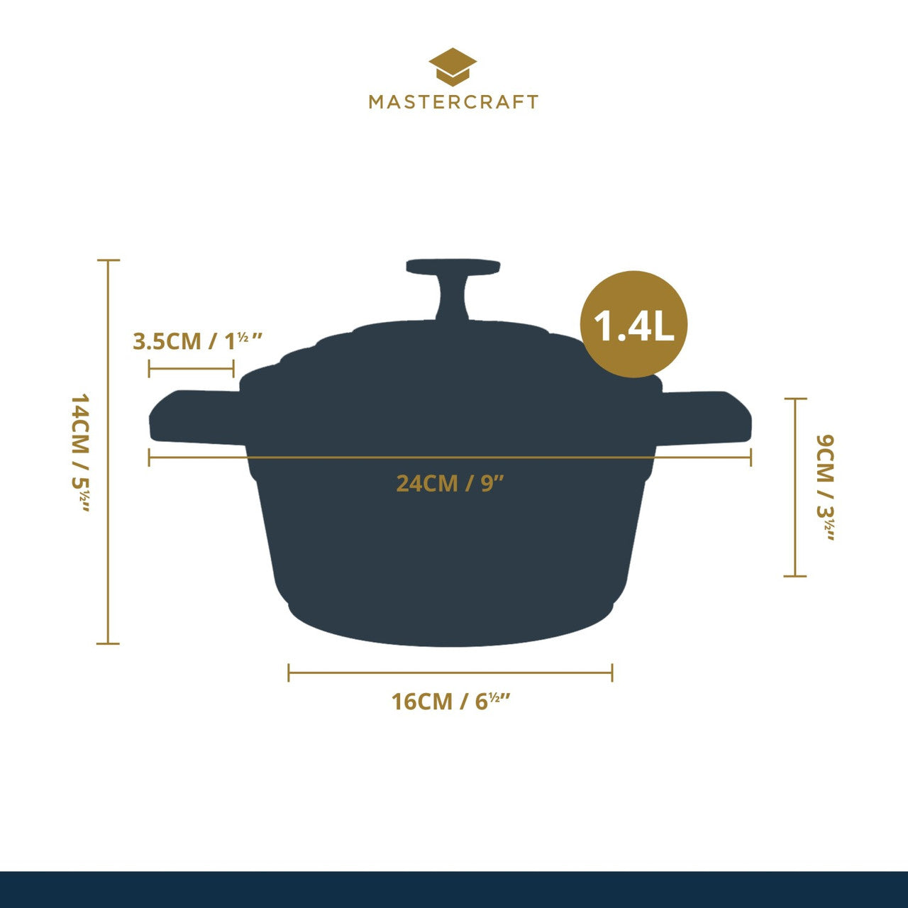 Mastercraft Cast Aluminium Casserole 1.4L 16cm Black - view 7