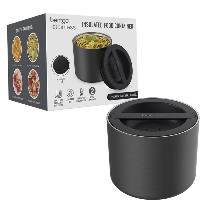 BENTGO STAINLESS STEEL INSULATED FOOD CONTAINER 560ML - CARBON BLACK