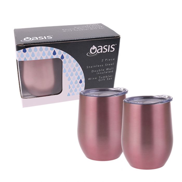 Oasis 2 Piece Stainless Steel Double Wall Insulated Wine Tumbler Gift Set - Rose