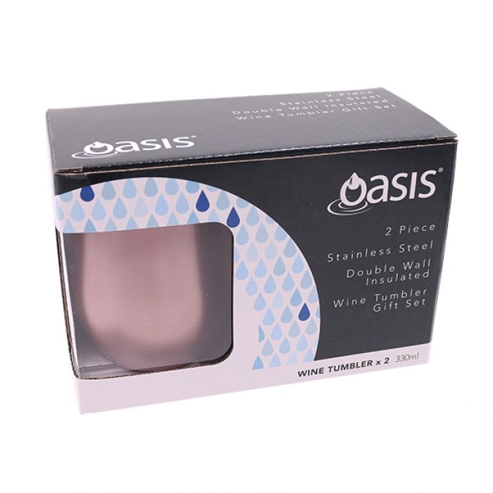 Oasis 2 Piece Stainless Steel Double Wall Insulated Wine Tumbler Gift Set - Rose