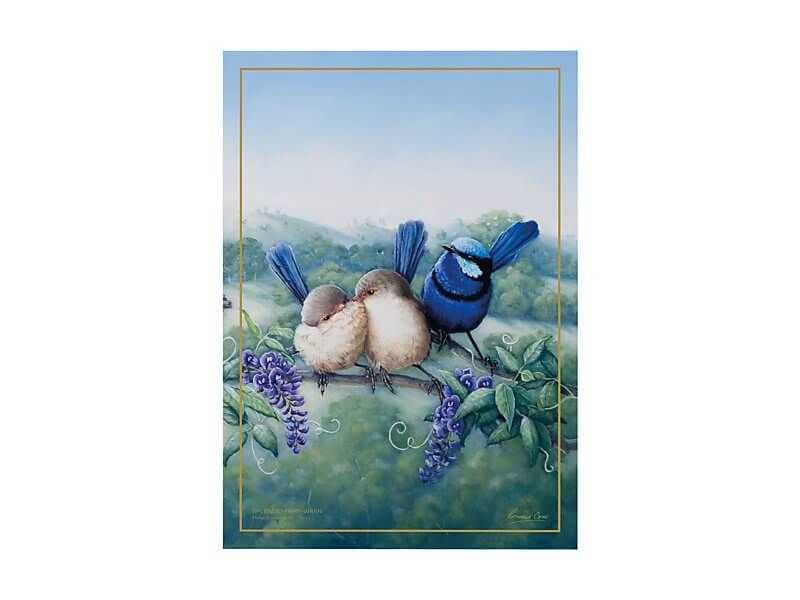 Birds of Australia 10 year Anniversary Tea Towel 50x70cm Splendid Fairy Wren